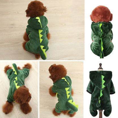Dog Clothing Autumn Winter Thickened Coral Velvet Thermal Insulation Teddy Puppy Clothes Warm Garment Dinosaur Cream Dress Up
