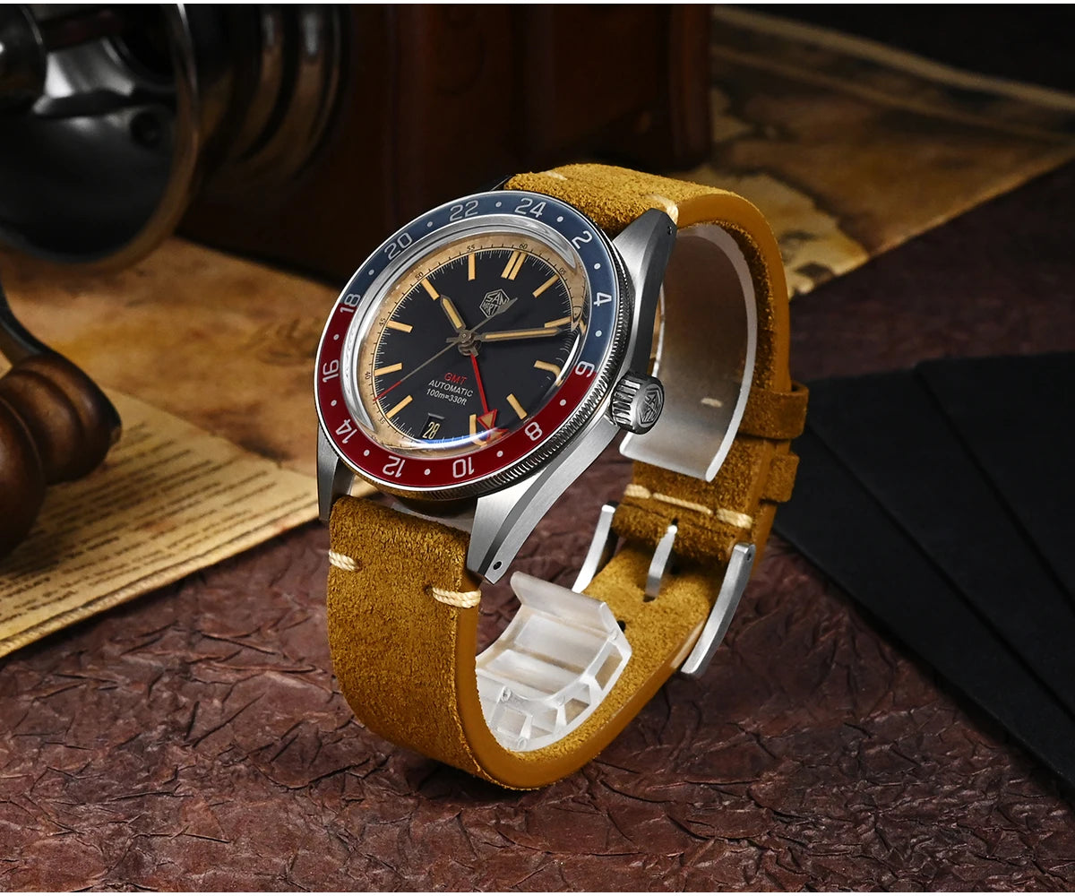 San Martin 39.5mm Limited Edition Full Lume Dial Automatic Mens Watch NH34 GMT 6H Date 10Bar Luxury Kol Saati SN0116W