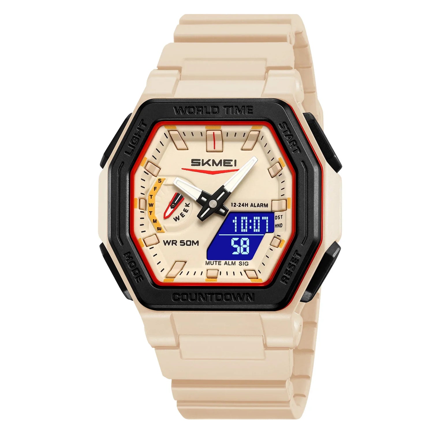 SKMEI 2438 Casual Dual Digital Display Quartz Waterproof Watches Calendar Analog Stopwatch timing Alarm LED night light Clock