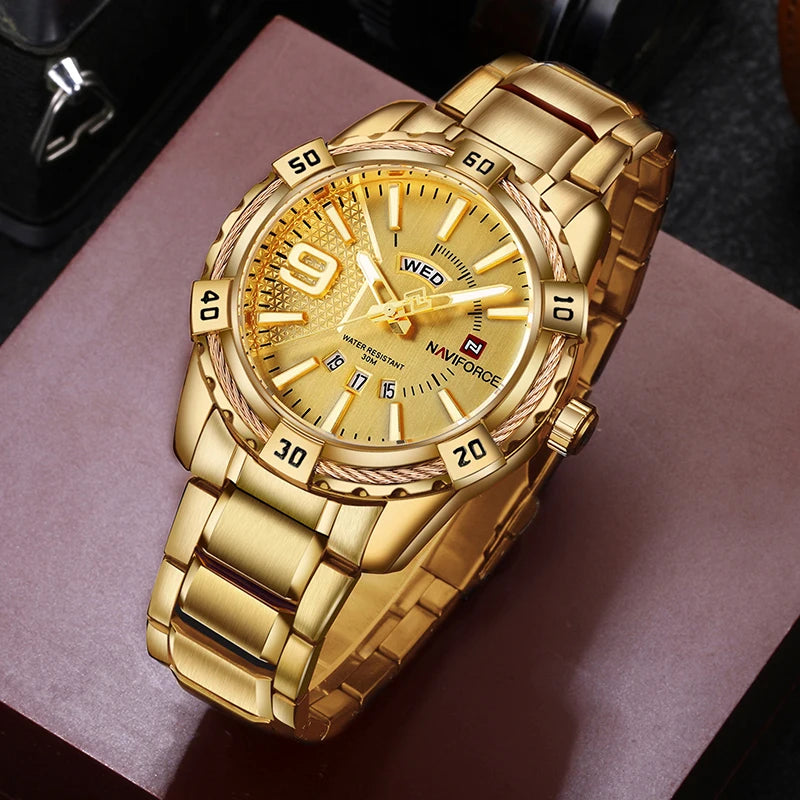 NAVIFORCE Military Golden Watch for Men Top Luxury Brand Wristwatch Waterproof Mens Stainless Steel Sport Watches Male Clock