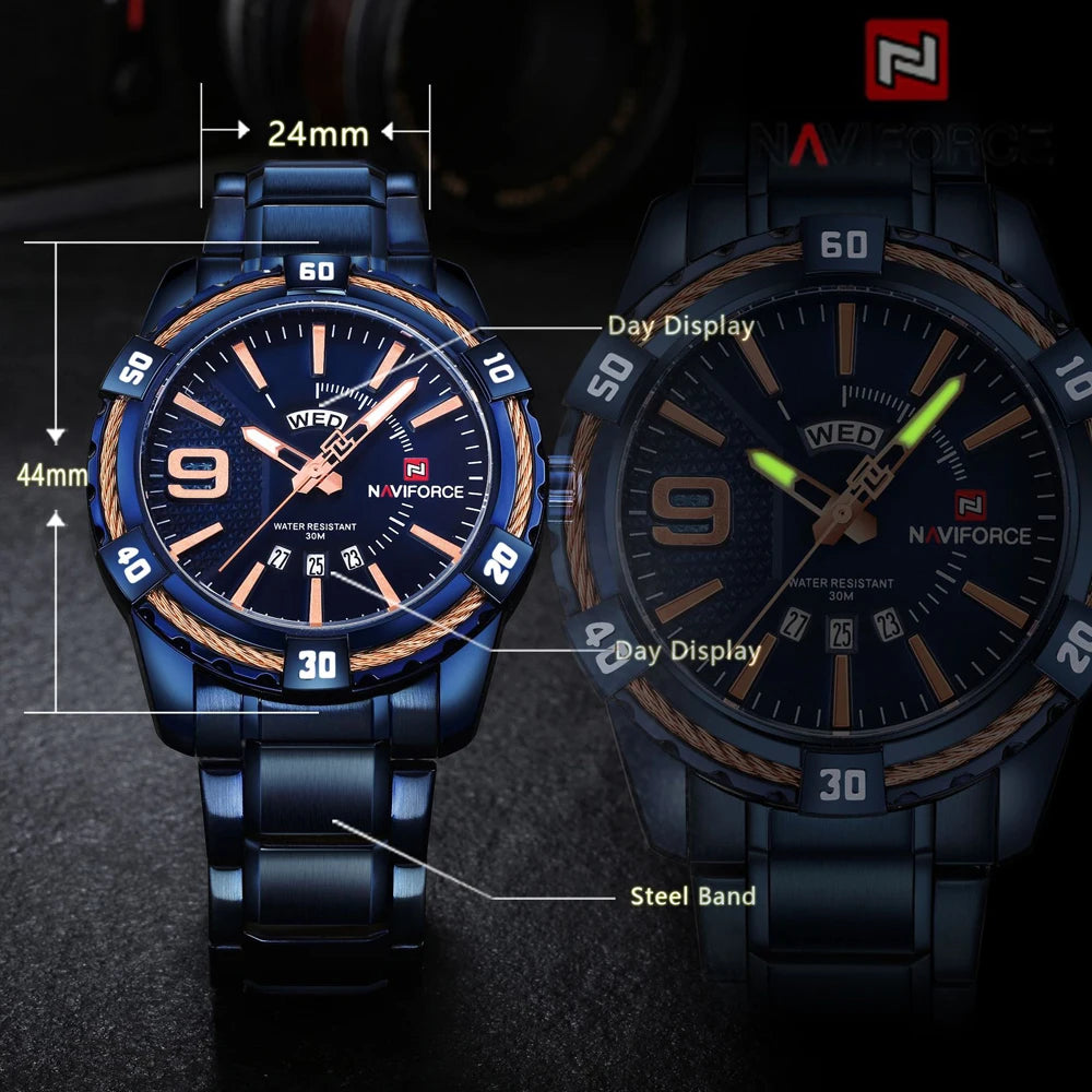 NAVIFORCE Military Golden Watch for Men Top Luxury Brand Wristwatch Waterproof Mens Stainless Steel Sport Watches Male Clock