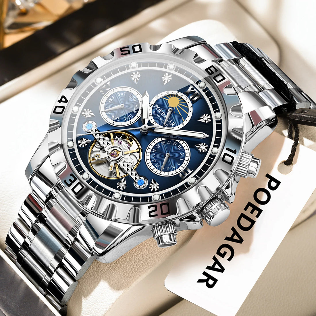 POEDAGAR Business Top Watch For Man Hollow Tourbillon Automatic Men&