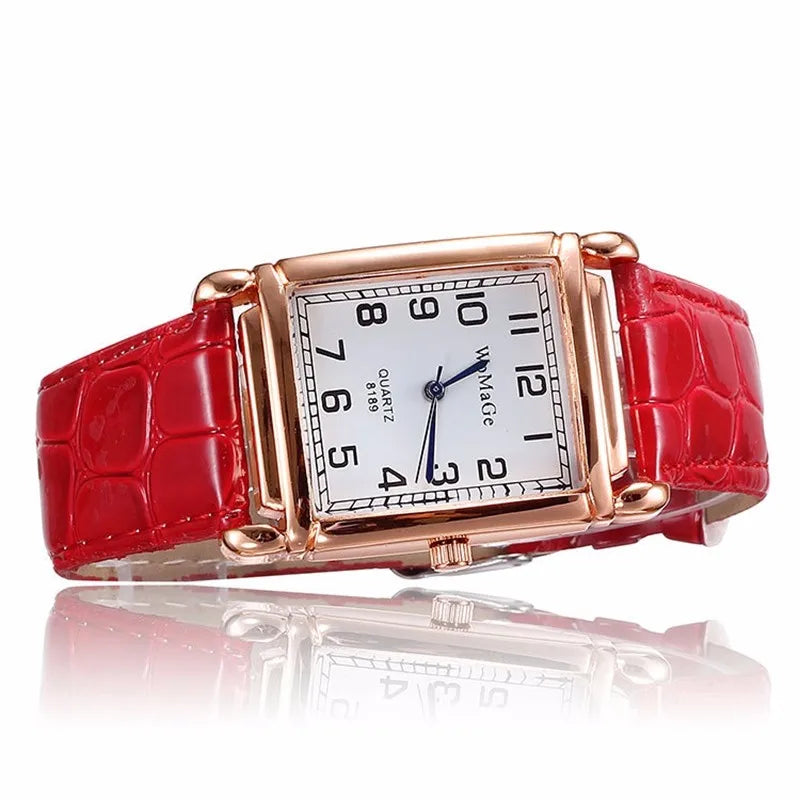 Classic Luxury Women Quartz Watches Fashion Square Dial Analog Wristwatch PU Leather Watchband Clock Simple Elegant Ladies Watch