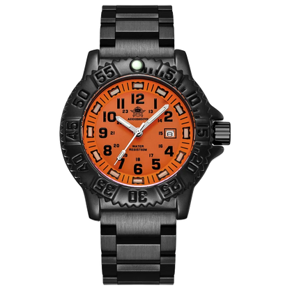 ADDIESDIVE Fashion Orange Dial Quartz Watch Waterproof Super Luminous Wristwatch Stainless Steel Strap Alloy Case Men&