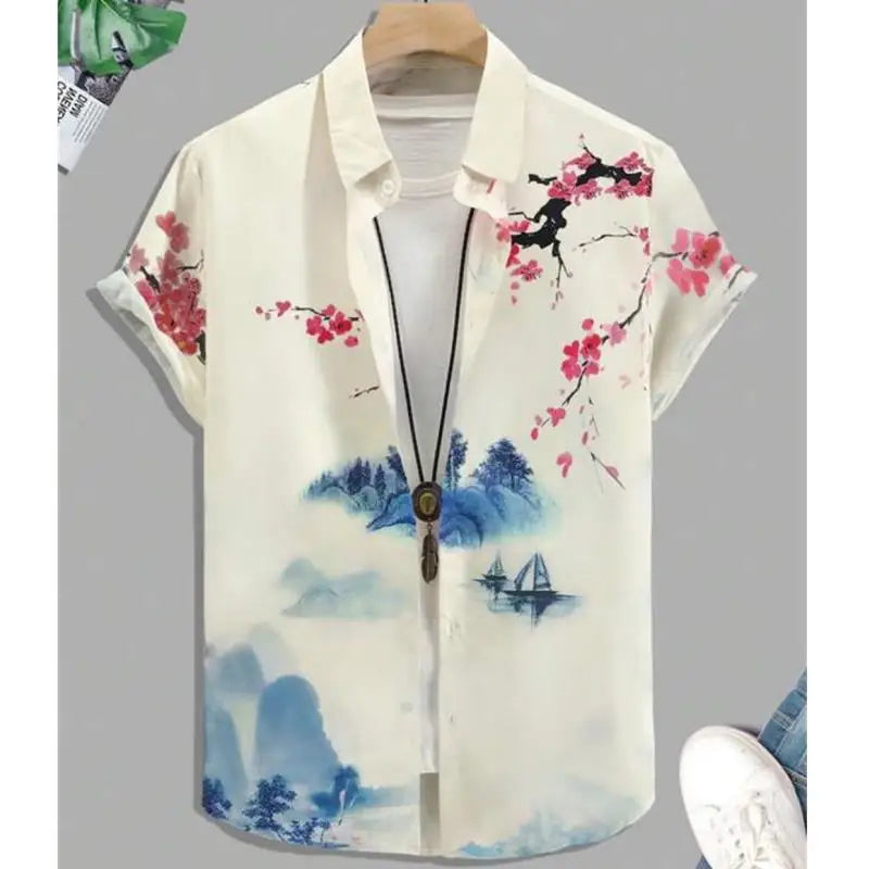 Fashion Shirt For Men 3d Ink Painting Prints Men&
