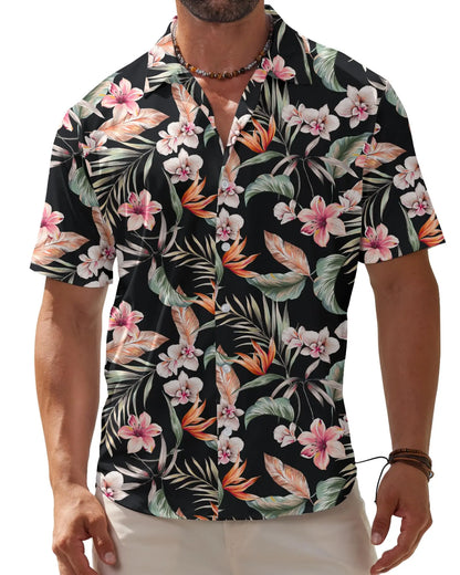 Hawaiian tropical plants 3D Printed Beach Shirt leaf Pattern Shirts Summer Men Clothes Vacation Lapel Blouse Men Tops