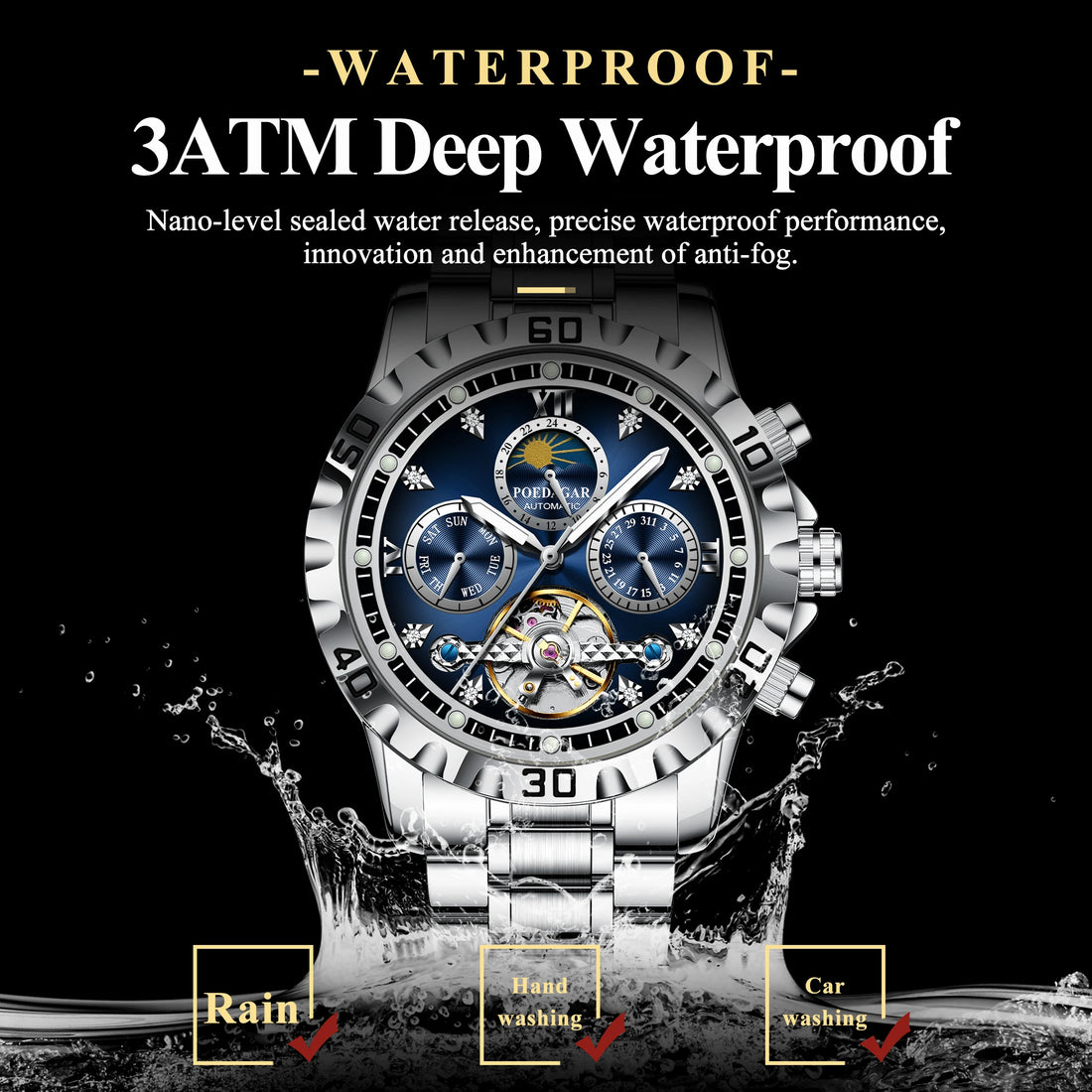 POEDAGAR Business Top Watch For Man Hollow Tourbillon Automatic Men&