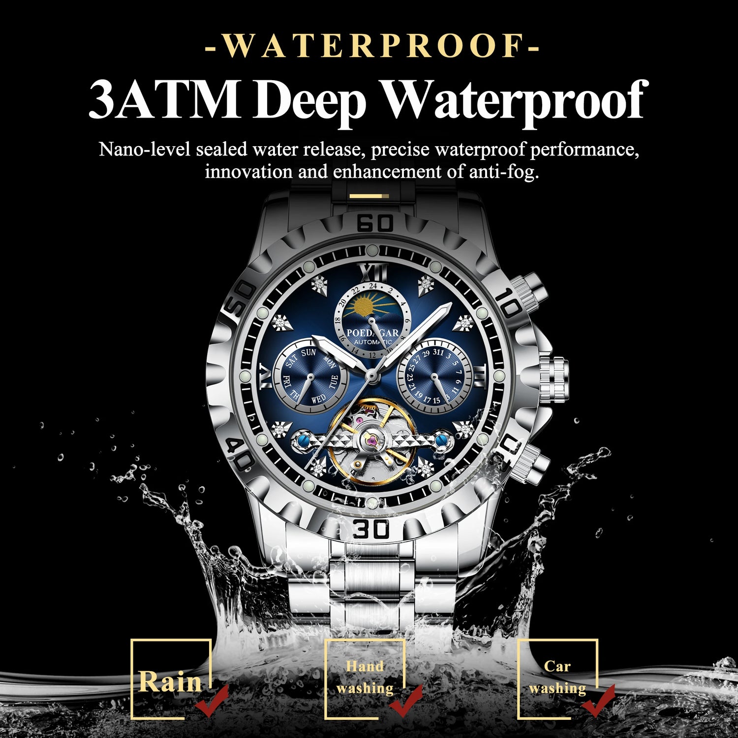 POEDAGAR Business Top Watch For Man Hollow Tourbillon Automatic Men&