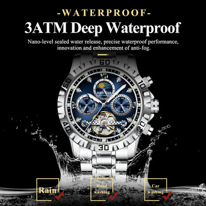 POEDAGAR Business Top Watch For Man Hollow Tourbillon Automatic Men&