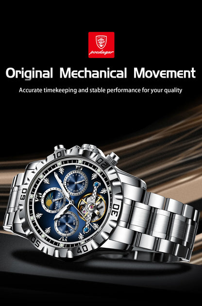 POEDAGAR Business Top Watch For Man Hollow Tourbillon Automatic Men&