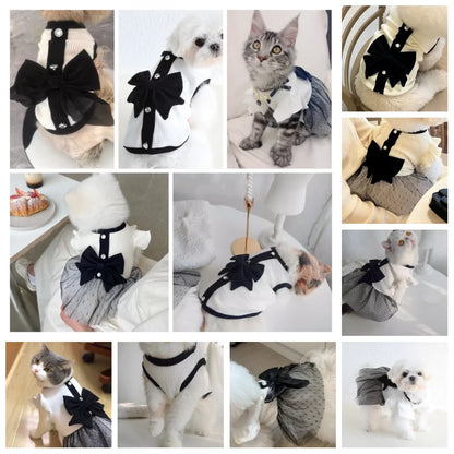 Dog Clothes for Small Dogs Dog Summer T-Shirt Pet Dog Skirt Black White Retro Dresses Puppy Costume Chihuahua Bichon Clothing