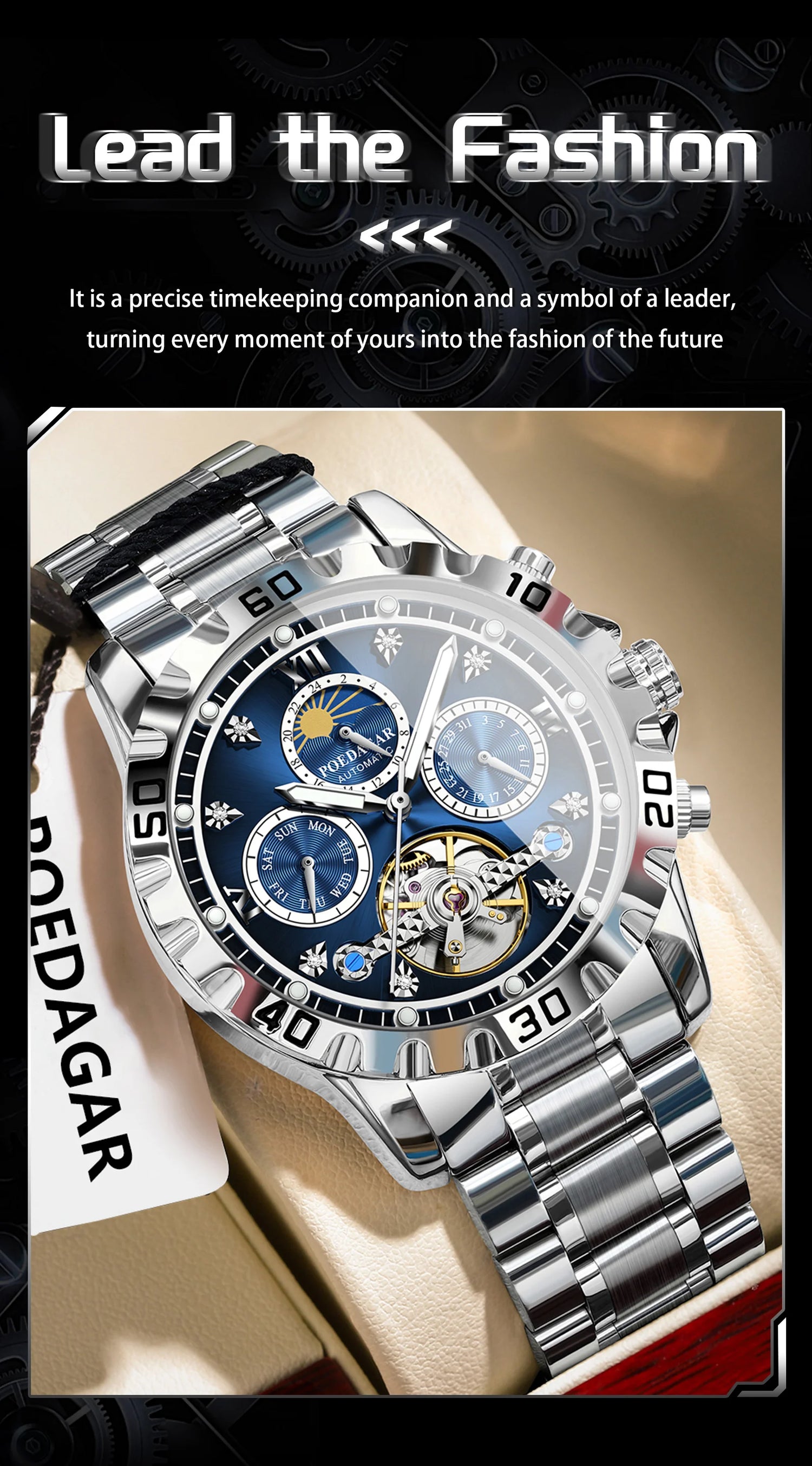 POEDAGAR Business Top Watch For Man Hollow Tourbillon Automatic Men&