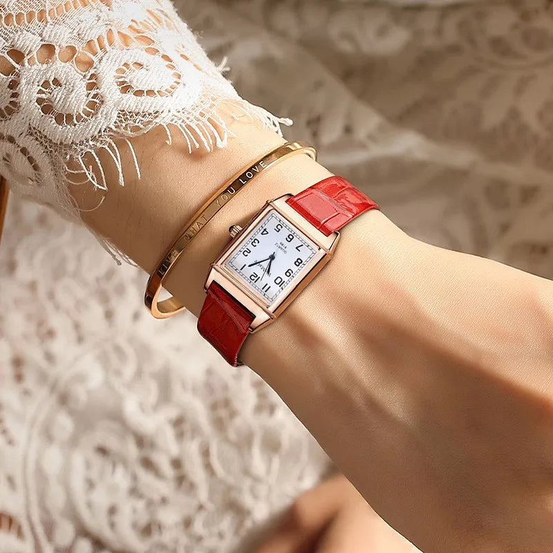 Classic Luxury Women Quartz Watches Fashion Square Dial Analog Wristwatch PU Leather Watchband Clock Simple Elegant Ladies Watch