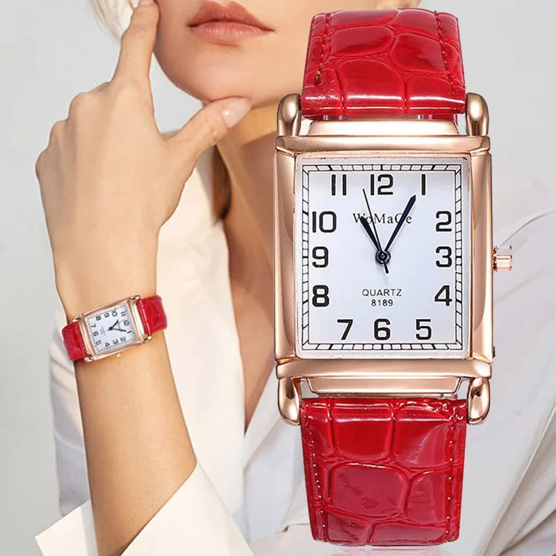 Classic Luxury Women Quartz Watches Fashion Square Dial Analog Wristwatch PU Leather Watchband Clock Simple Elegant Ladies Watch