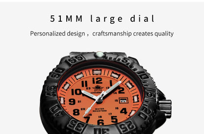 ADDIESDIVE Fashion Orange Dial Quartz Watch Waterproof Super Luminous Wristwatch Stainless Steel Strap Alloy Case Men&