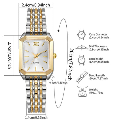 6PCS Elegant Women Rectangle Roma Dial Wristwatch Fashion Alloy Strap Quartz Watch With Diamond Heart Jewelry Set(Without Box)