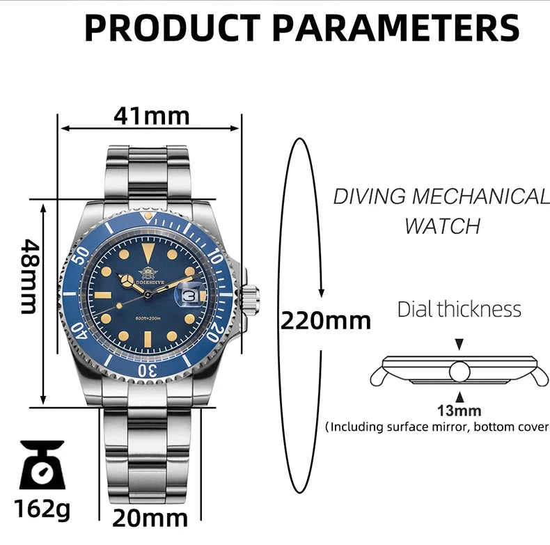 ADDIESDIVE AD2054 Quartz Watch 200M Waterproof Stainless Steel Men&