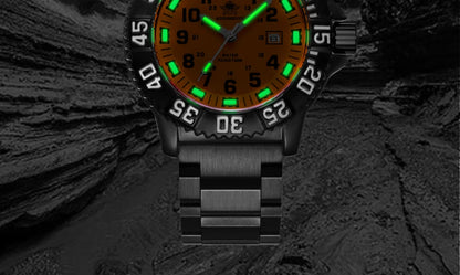 ADDIESDIVE Fashion Orange Dial Quartz Watch Waterproof Super Luminous Wristwatch Stainless Steel Strap Alloy Case Men&