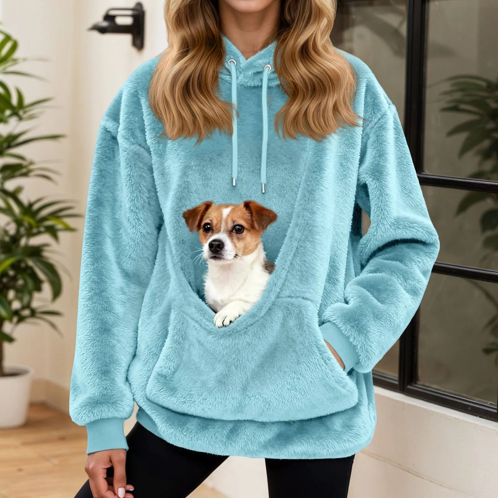 2025 Hot Sale Hoodie Womens Fall And Winter Casual Fleece Solid Color Pet Pocket Hooded Sweatshirt Funny Pullover For Women