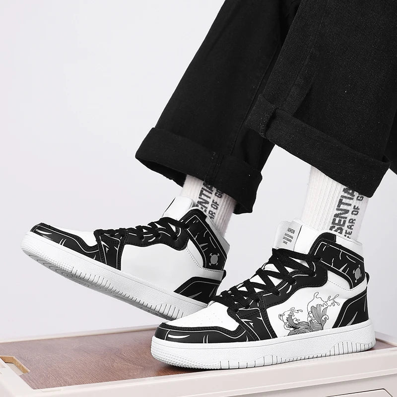 Sneakers Men High-top Flat Leather Breathable Casual Comfortable Walking Shoes Outdoor Luxury Designer Big Size Tennis Shoes Man
