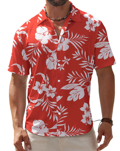 Hawaiian tropical plants 3D Printed Beach Shirt leaf Pattern Shirts Summer Men Clothes Vacation Lapel Blouse Men Tops