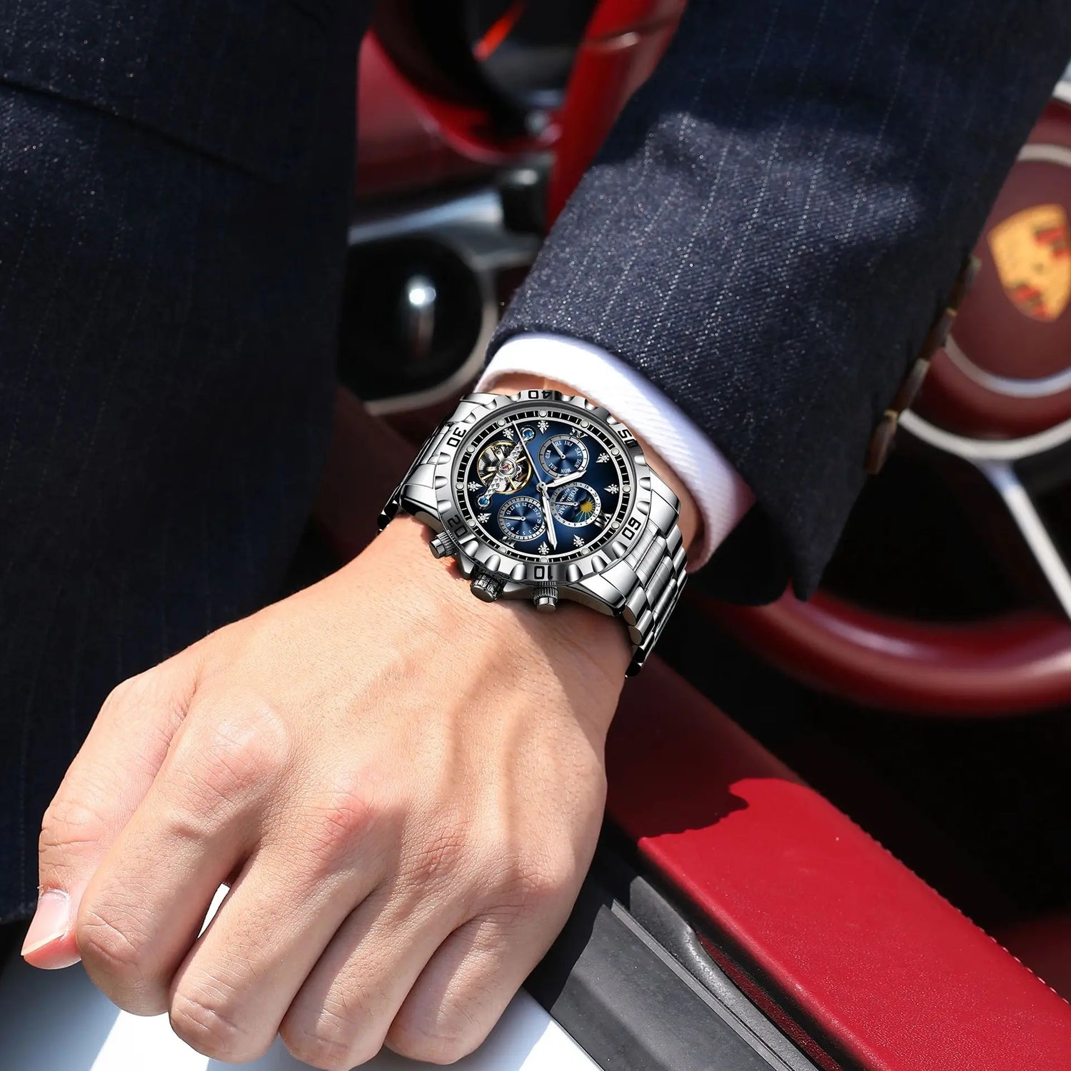POEDAGAR Business Top Watch For Man Hollow Tourbillon Automatic Men&