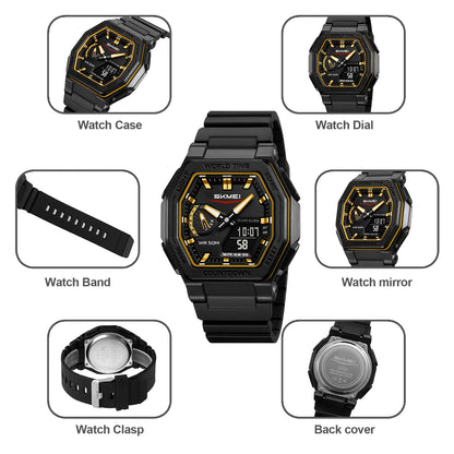 SKMEI 2438 Casual Dual Digital Display Quartz Waterproof Watches Calendar Analog Stopwatch timing Alarm LED night light Clock