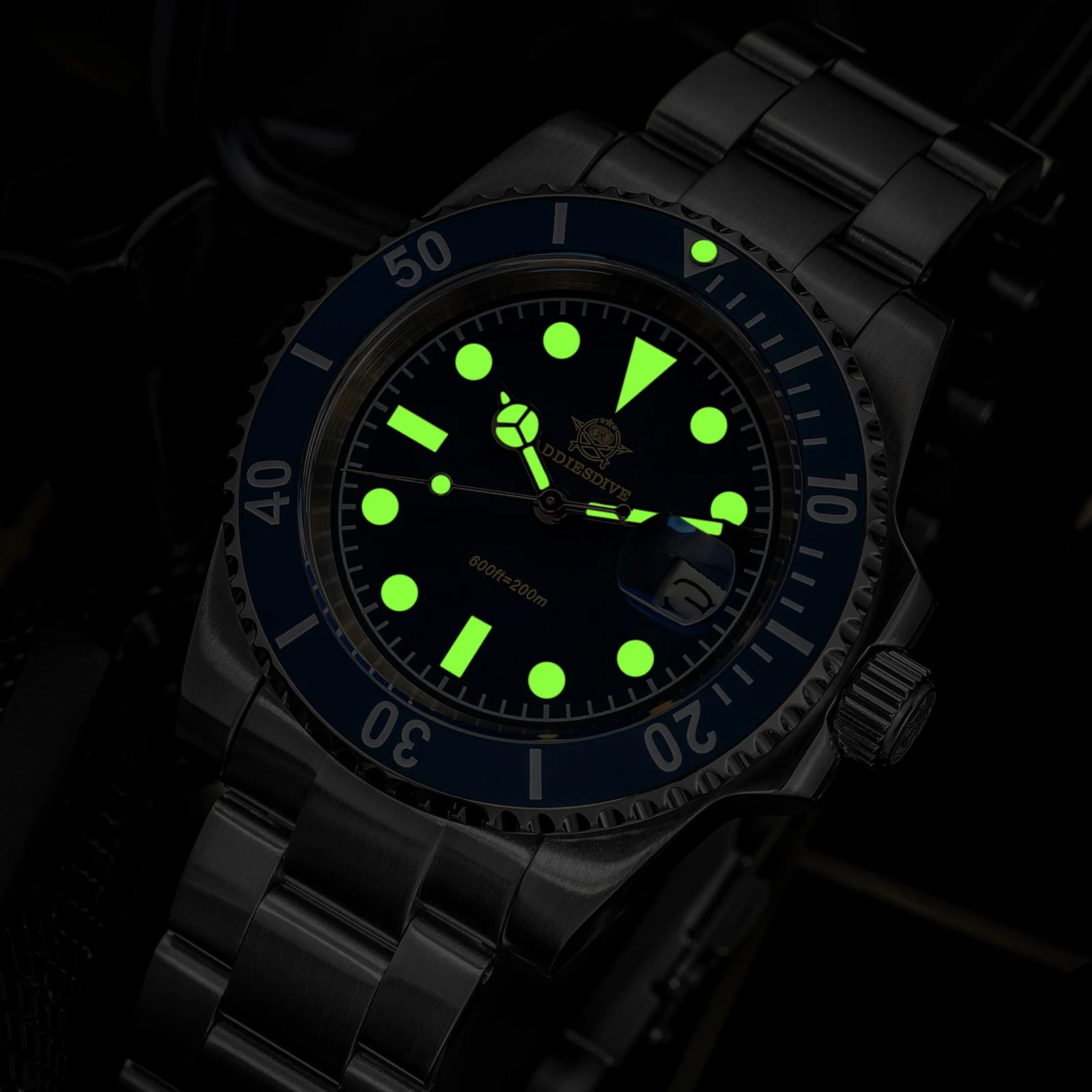 ADDIESDIVE AD2054 Quartz Watch 200M Waterproof Stainless Steel Men&