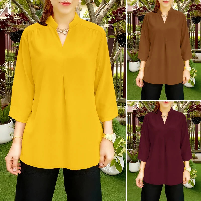 2025 ZANZEA Autumn V Neck Long Sleeve Tops Women Blouse Casual Solid Loose Shirt Elegant OL Work Shirts Oversize Female Chemise