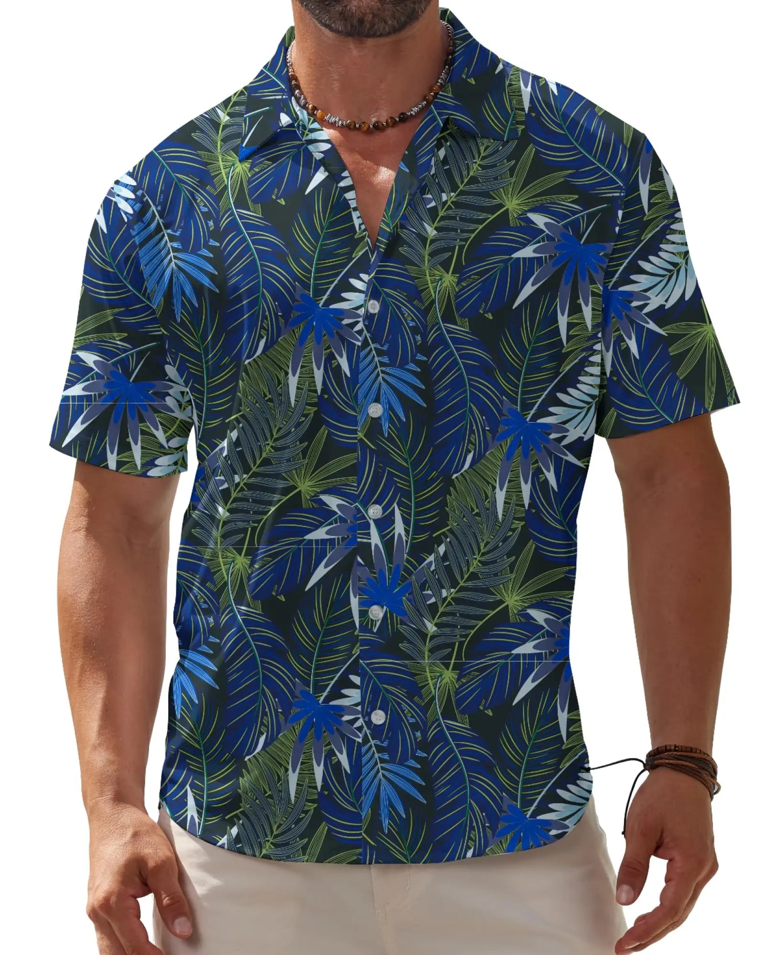 Hawaiian tropical plants 3D Printed Beach Shirt leaf Pattern Shirts Summer Men Clothes Vacation Lapel Blouse Men Tops