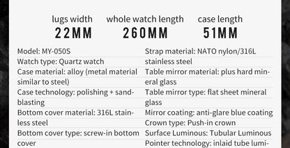 ADDIESDIVE Fashion Orange Dial Quartz Watch Waterproof Super Luminous Wristwatch Stainless Steel Strap Alloy Case Men&