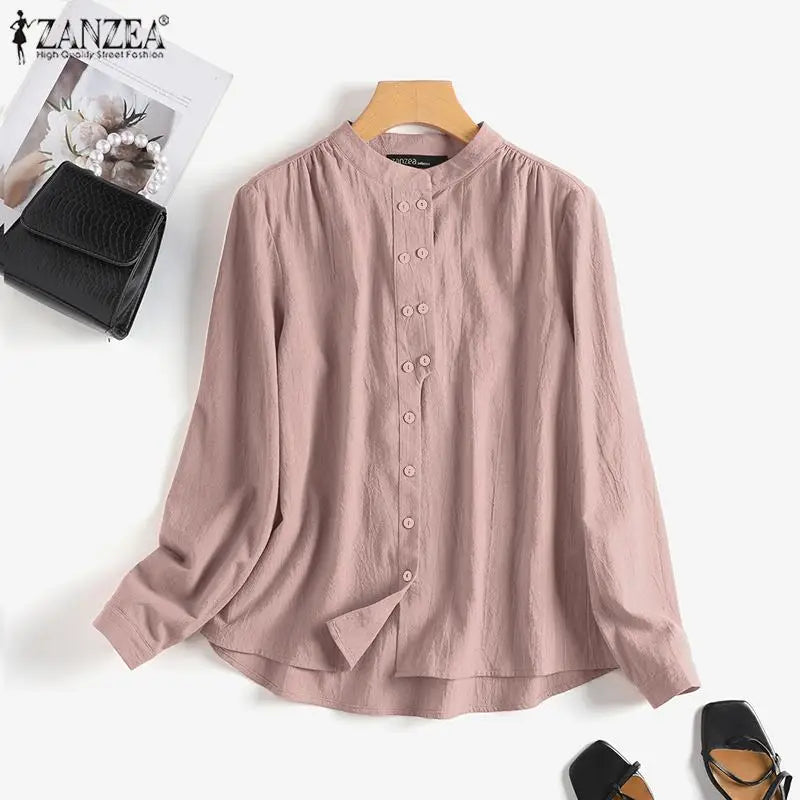 ZANZEA Chinese Style Vintage Blouse 2023 Cotton Long Sleeve Shirt Fashion Autumn Women Double Breasted Top Casual Oversize Blusa