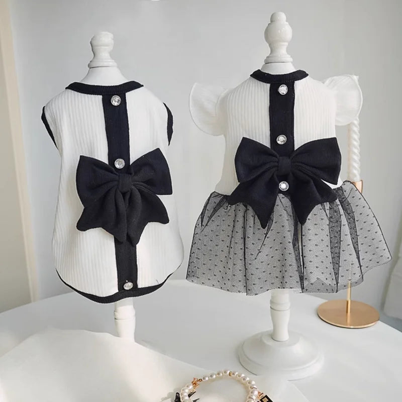 Dog Clothes for Small Dogs Dog Summer T-Shirt Pet Dog Skirt Black White Retro Dresses Puppy Costume Chihuahua Bichon Clothing