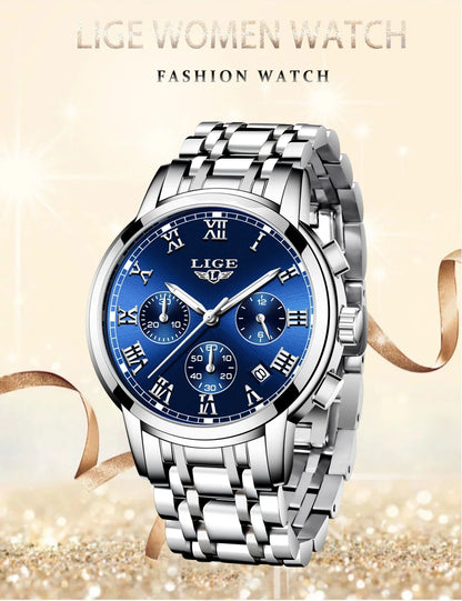 LIGE 2024 New Fashion Women Watches Ladies Top Brand Luxury Creative Steel Women Bracelet Watches Female Quartz Waterproof Watch