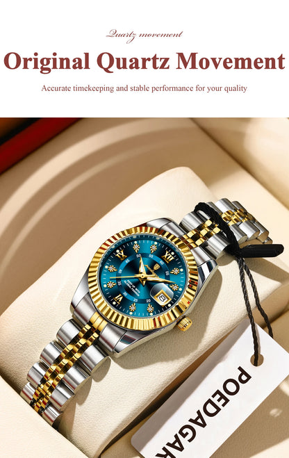 POEDAGAR Top Luxury Watch For Women Waterproof Stainless Steel Luminous Date Ladies Watch Quartz Fashion Elegant Women&