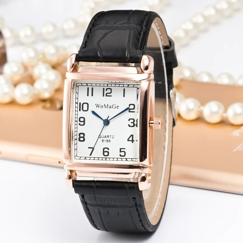 Classic Luxury Women Quartz Watches Fashion Square Dial Analog Wristwatch PU Leather Watchband Clock Simple Elegant Ladies Watch