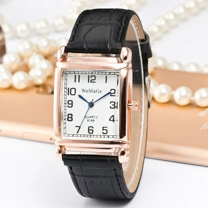 Classic Luxury Women Quartz Watches Fashion Square Dial Analog Wristwatch PU Leather Watchband Clock Simple Elegant Ladies Watch