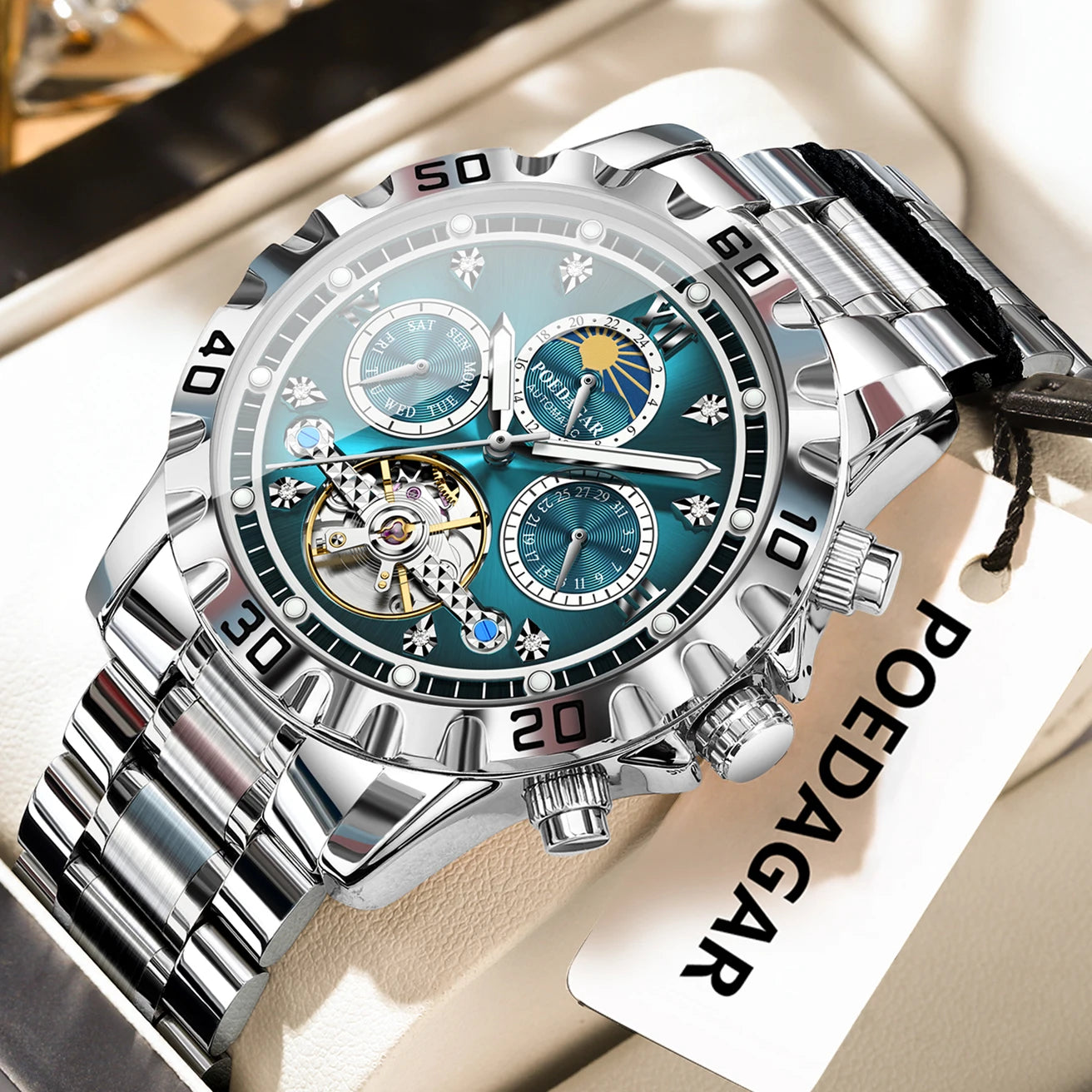 POEDAGAR Business Top Watch For Man Hollow Tourbillon Automatic Men&
