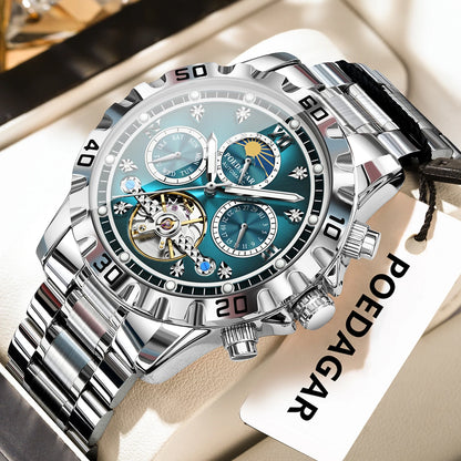 POEDAGAR Business Top Watch For Man Hollow Tourbillon Automatic Men&