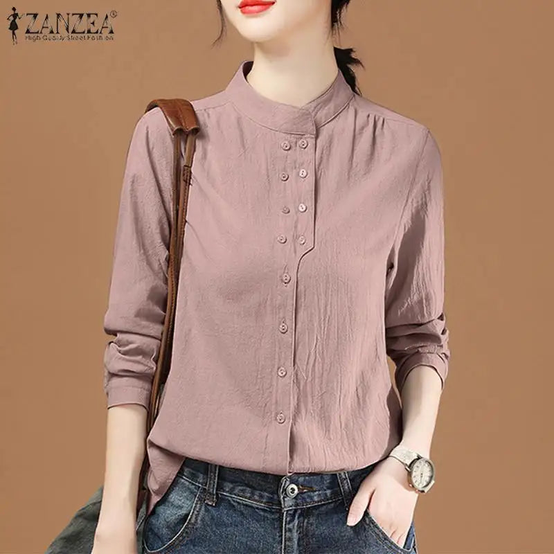 ZANZEA Chinese Style Vintage Blouse 2023 Cotton Long Sleeve Shirt Fashion Autumn Women Double Breasted Top Casual Oversize Blusa