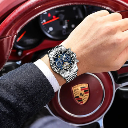 POEDAGAR Business Top Watch For Man Hollow Tourbillon Automatic Men&