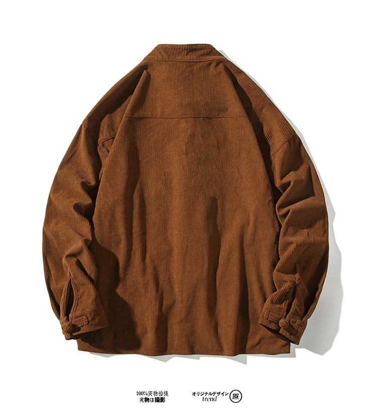 chinese style solid color Shirts for Men Corduroy Buckle Long-sleeved Shirt Autumn and Winter Tang Coat Zhongshan Coat