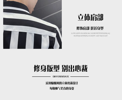 Korean Fashion Trend Handsome Summer Striped Short Sleeved Shirt Men&