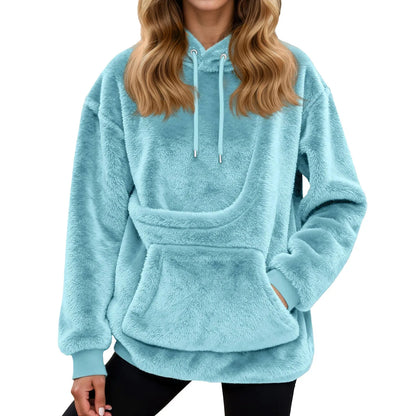 2025 Hot Sale Hoodie Womens Fall And Winter Casual Fleece Solid Color Pet Pocket Hooded Sweatshirt Funny Pullover For Women