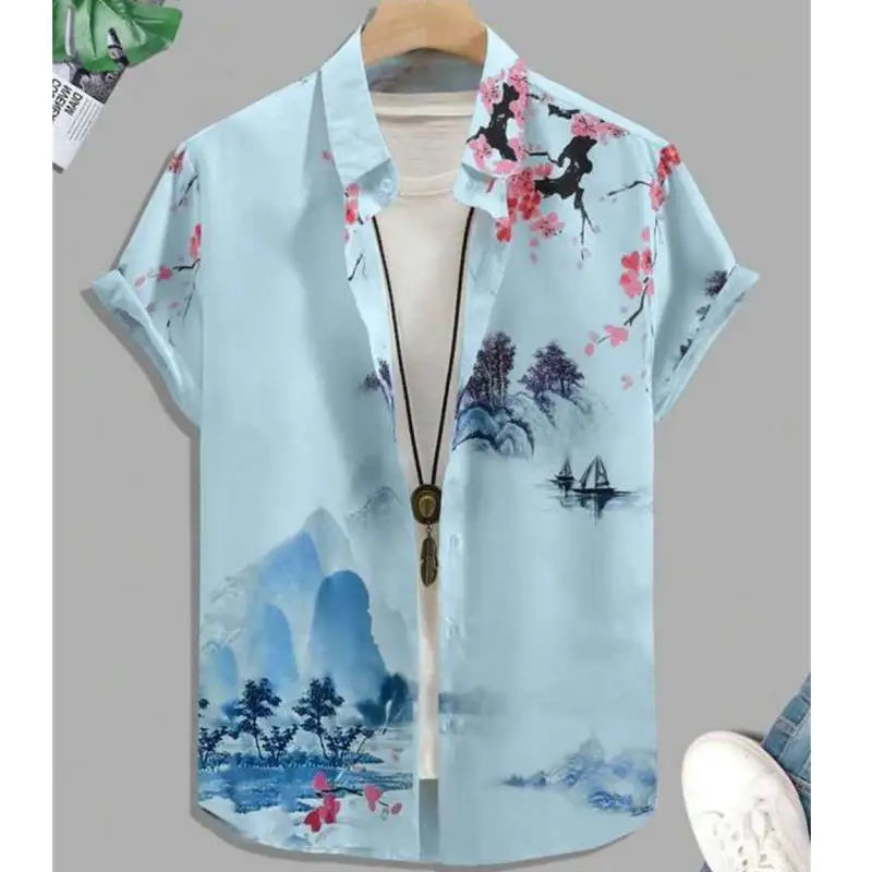 Fashion Shirt For Men 3d Ink Painting Prints Men&