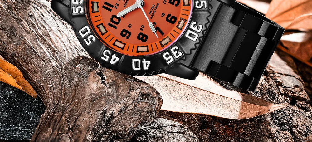 ADDIESDIVE Fashion Orange Dial Quartz Watch Waterproof Super Luminous Wristwatch Stainless Steel Strap Alloy Case Men&