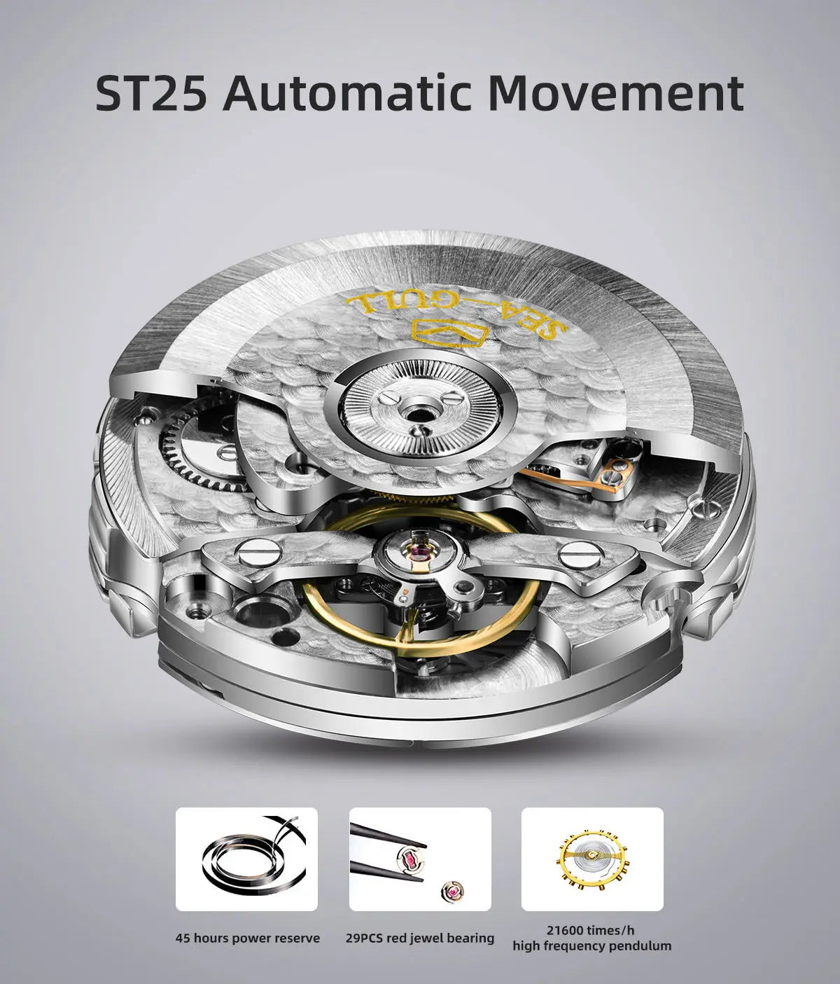 SEAGULL Luxury Watch Business Waterproof Male Clock Date Stainless Steel Mechanical Watch Men Watch reloj hombre 2023 D819.622
