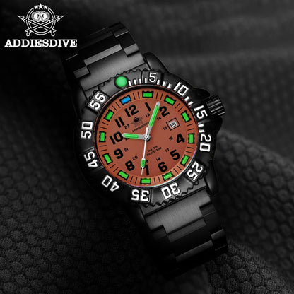 ADDIESDIVE Fashion Orange Dial Quartz Watch Waterproof Super Luminous Wristwatch Stainless Steel Strap Alloy Case Men&