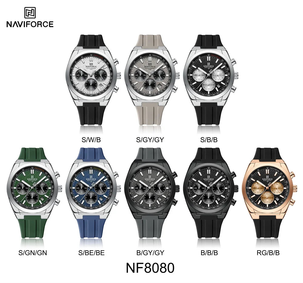 NAVIFORCE Men Watch Sport Top Brand Luxury Military Chronograph Date Original Wristwatch Waterproof Quartz Male Clock Gift 8080
