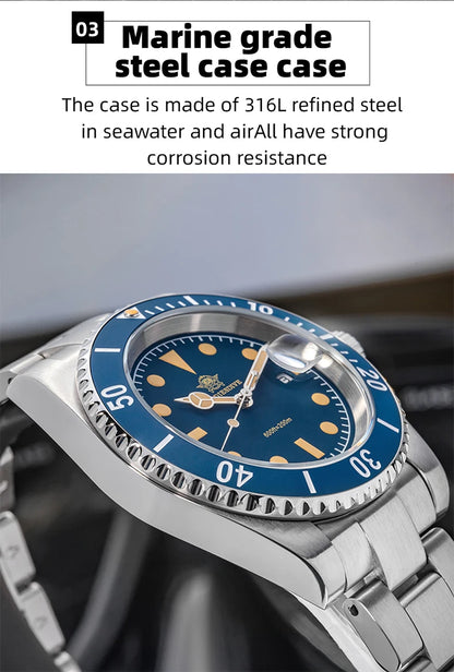ADDIESDIVE AD2054 Quartz Watch 200M Waterproof Stainless Steel Men&